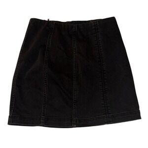 Free People Womens Black Denim Panelled Mini Skirt Side Zip Size 4 High Waisted